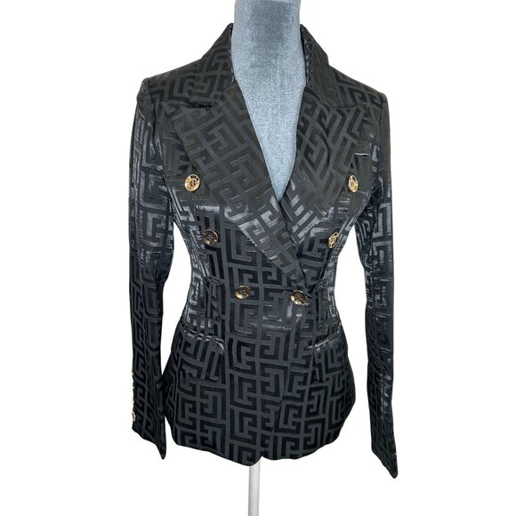 NWT Catwalk Koh-Tun Women's size Medium Black Patterned Double-Breasted Blazer - Picture 13 of 14